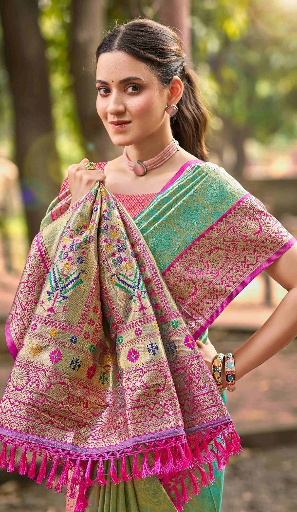 Women Multi Jacquard Kanjivaram Silk Party Wear Saree - 13090210924
