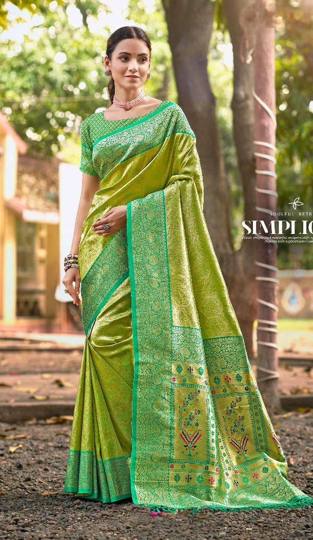 Women Light Green Jacquard Party Wear Saree Kanjivaram Silk - 13090210926