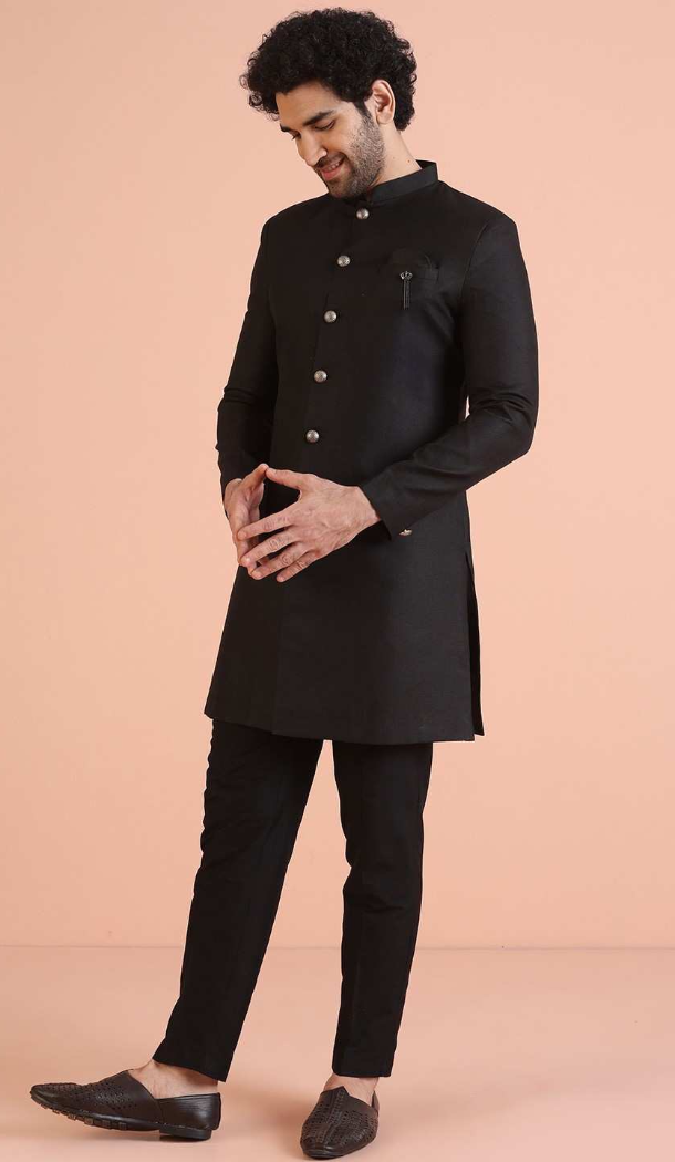 Women Dhupion Art Silk Black Mens Wear Indo Western - 13116211049