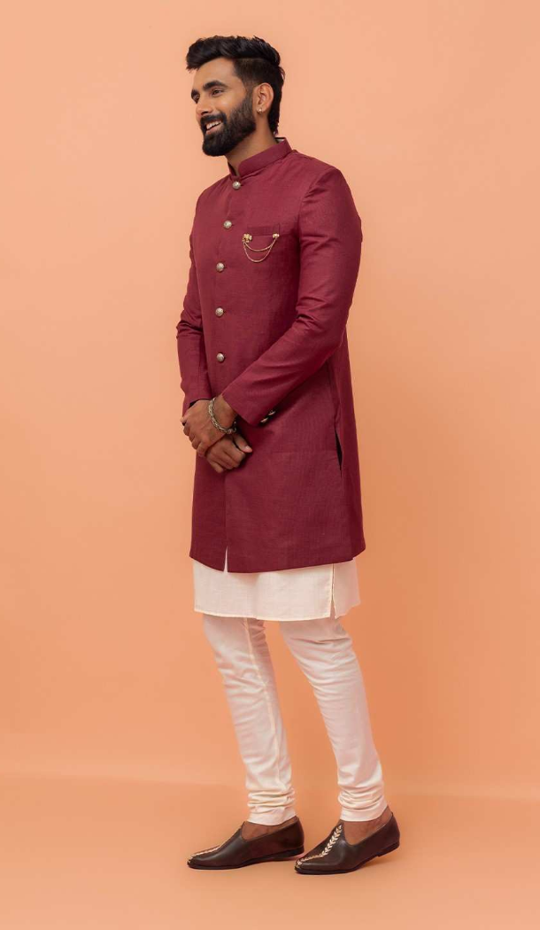 Women Maroon Mens Wear Indo Western Dhupion Art Silk - 13116211051