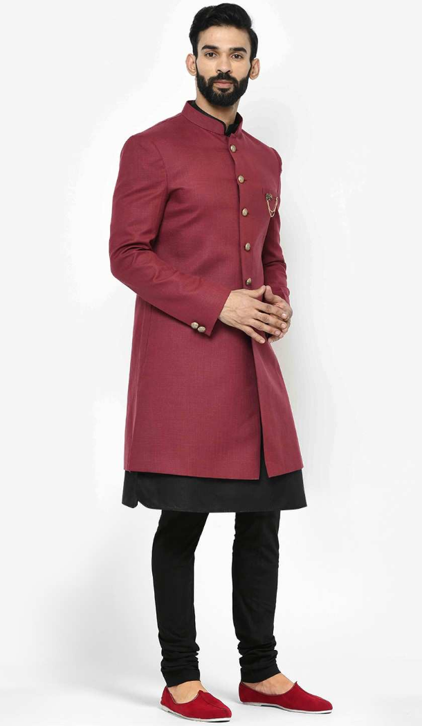 Women Mens Wear Indo Western Maroon Dhupion Art Silk - 13116211053