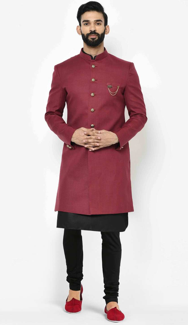 Women Mens Wear Indo Western Maroon Dhupion Art Silk - 13116211053