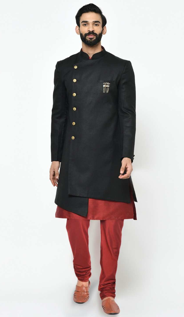 Women Black Mens Wear Indo Western Dhupion Art Silk - 13116211054