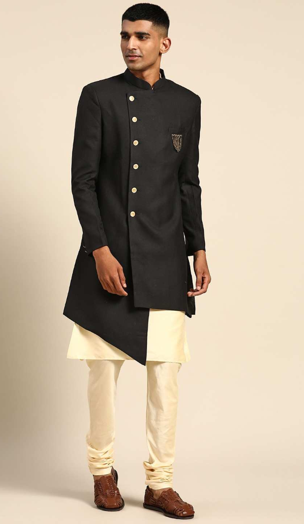 Women Dhupion Art Silk Mens Wear Indo Western Black - 13116211056