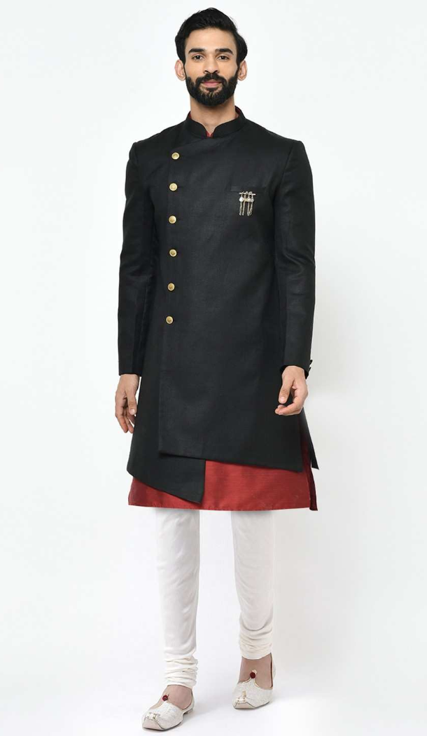 Women Dhupion Art Silk Mens Wear Indo Western Black - 13116211057