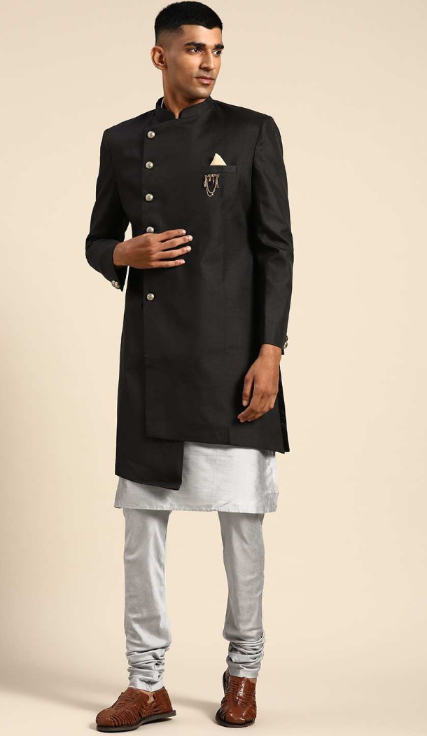 Women Black Dhupion Art Silk Mens Wear Indo Western - 13116211058