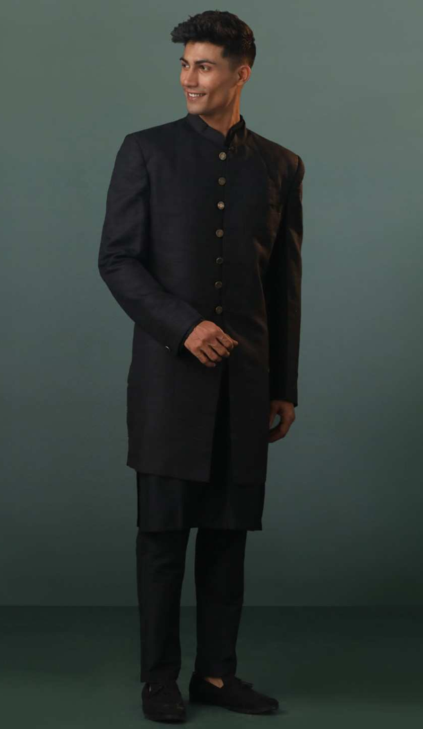 Women Mens Wear Indo Western Dhupion Art Silk Black - 13116211059