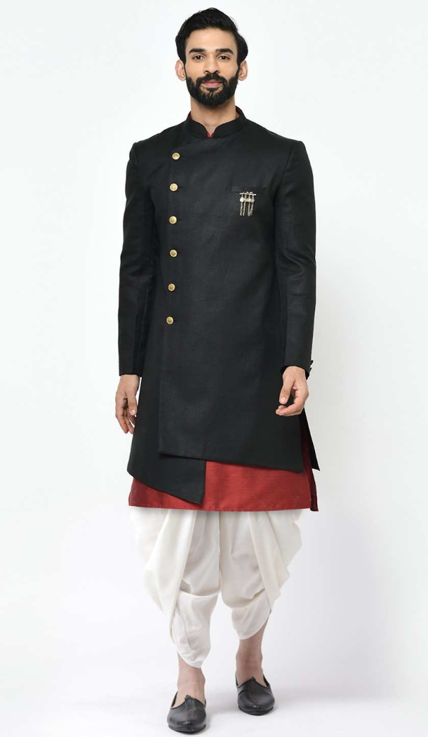 Women Black Mens Wear Indo Western Dhupion Art Silk - 13116211062