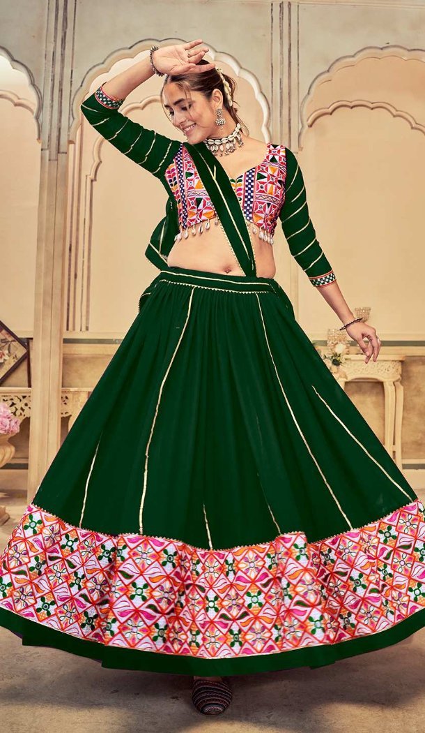 Women Traditional Wear Lehenga Choli Embroidery Work Green Georgette - 13160211296
