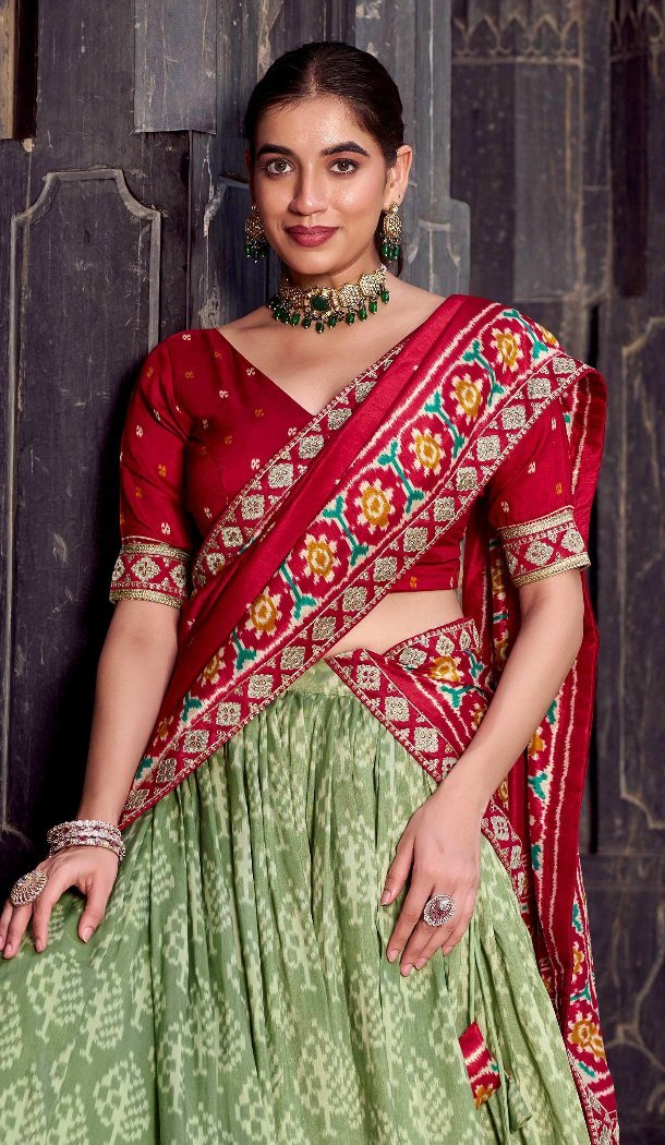 Women Patola print Sea Green Tussar Silk Party Lehenga Choli - 13249211777