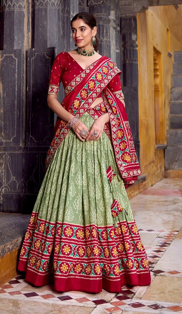 Women Patola print Sea Green Tussar Silk Party Lehenga Choli - 13249211777