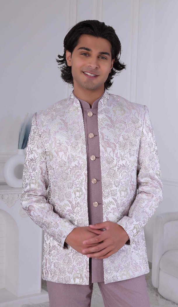 Men Jacquard Mens Wear Indo Western Light Pink - 13240211723