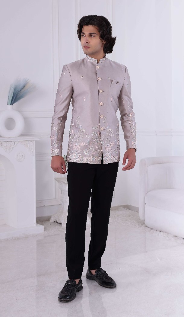 Men Rose gold Daman Sequence Embroidery On Silk Mens Wear Indo Western - 13240211725