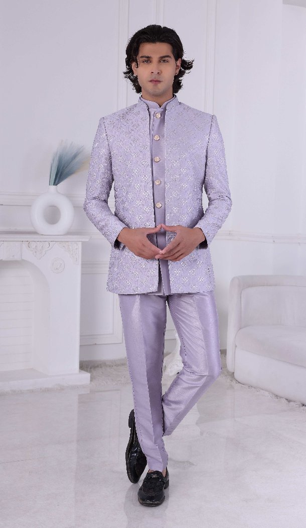 Men Jacquard Mens Wear Indo Western Purple - 13240211726