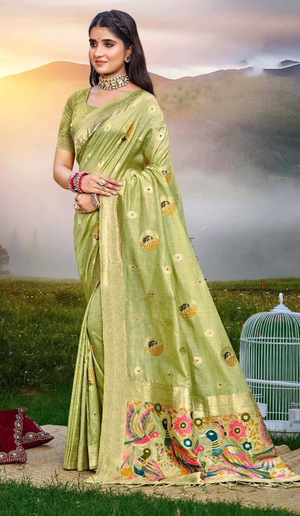 Women Party Wear Saree Assam Silk Jacquard Green - 13267211881