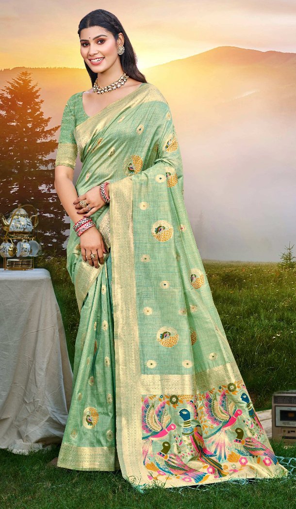 Women Assam Silk Jacquard Sea Green Party Wear Saree - 13267211884