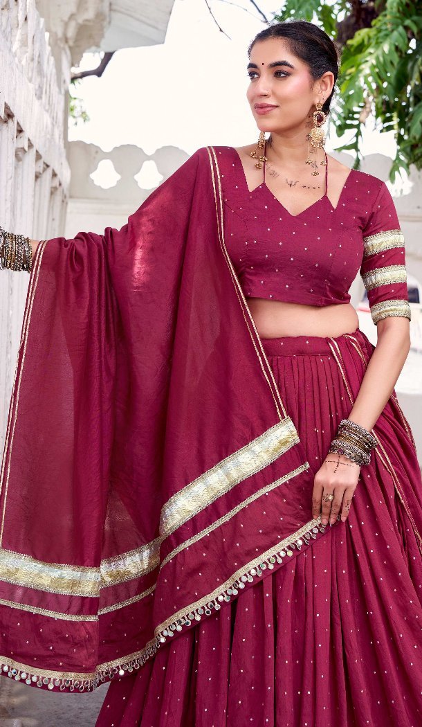 Women Embroidery Pink Pure Chanderi Party Wear Lehenga Choli - 13270211901