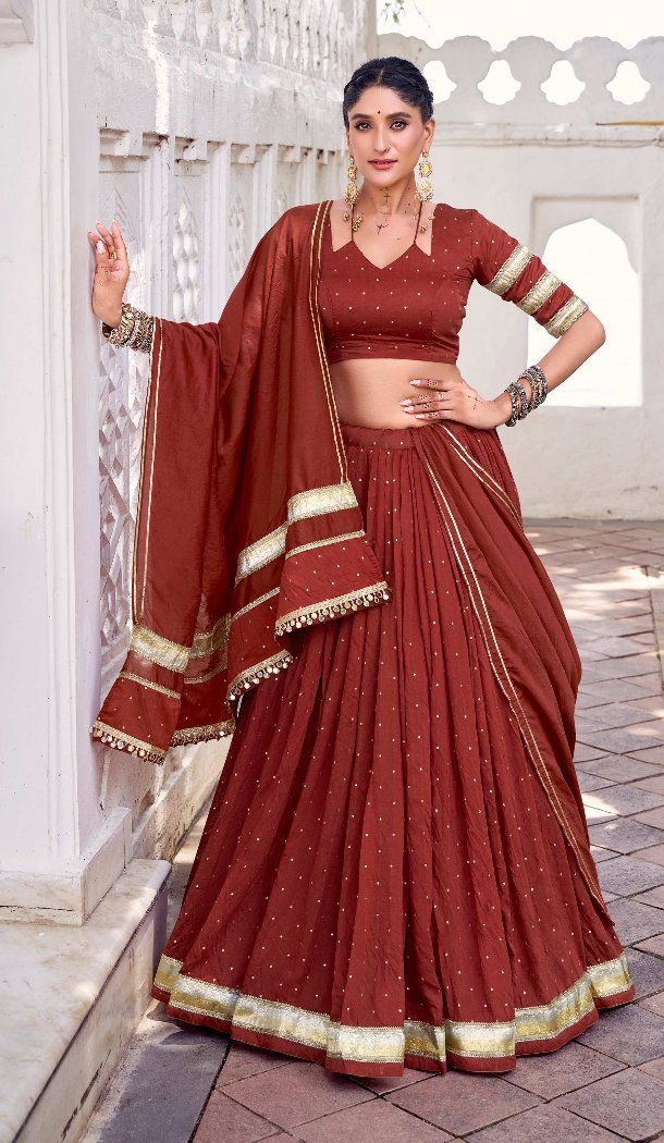 Women Embroidery Maroon Party Wear Lehenga Choli Pure Chanderi - 13270211902