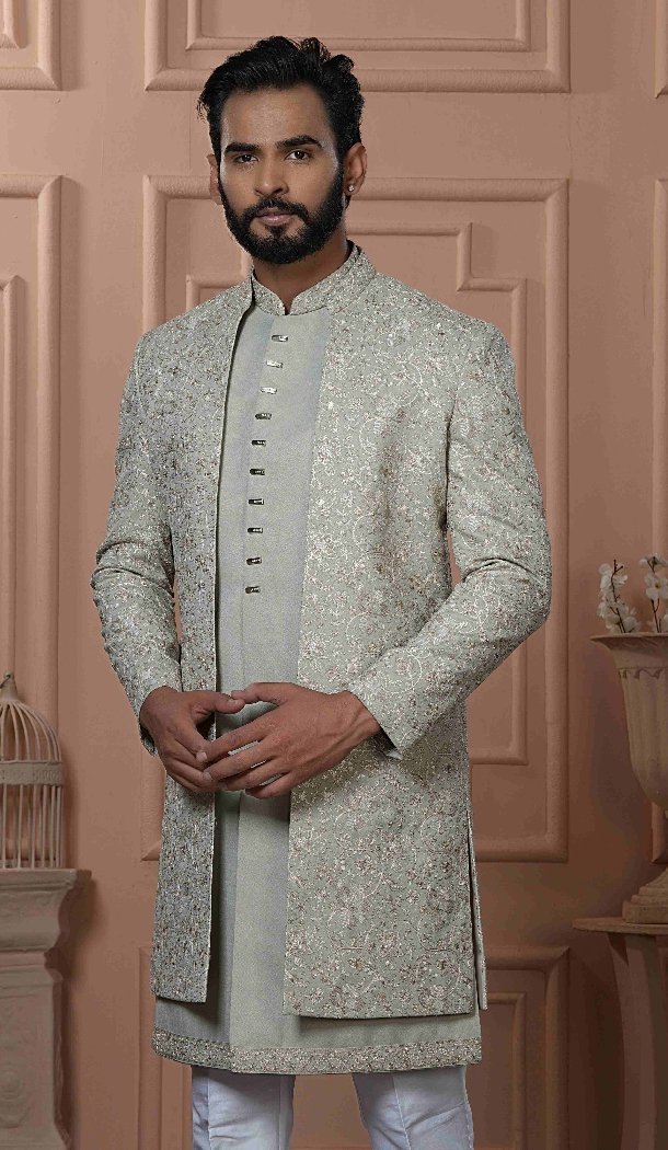 Men Pista Green Mens Wear Indo Western TR Embroidery - 13277211948