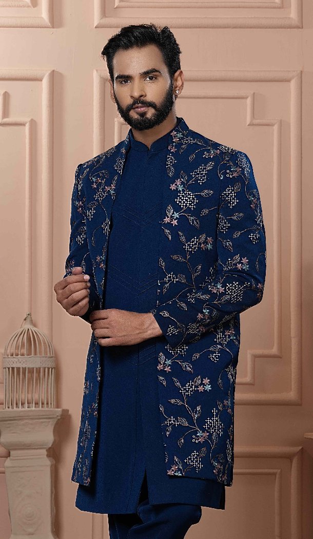 Men Imported Embroidery Peacock blue Mens Wear Indo Western - 13277211965