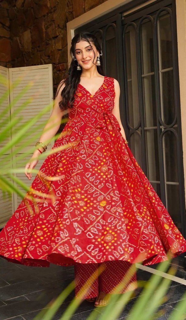 Women Red Gown Heavy Rayon Heavy Digital Printed Work - 13301212227