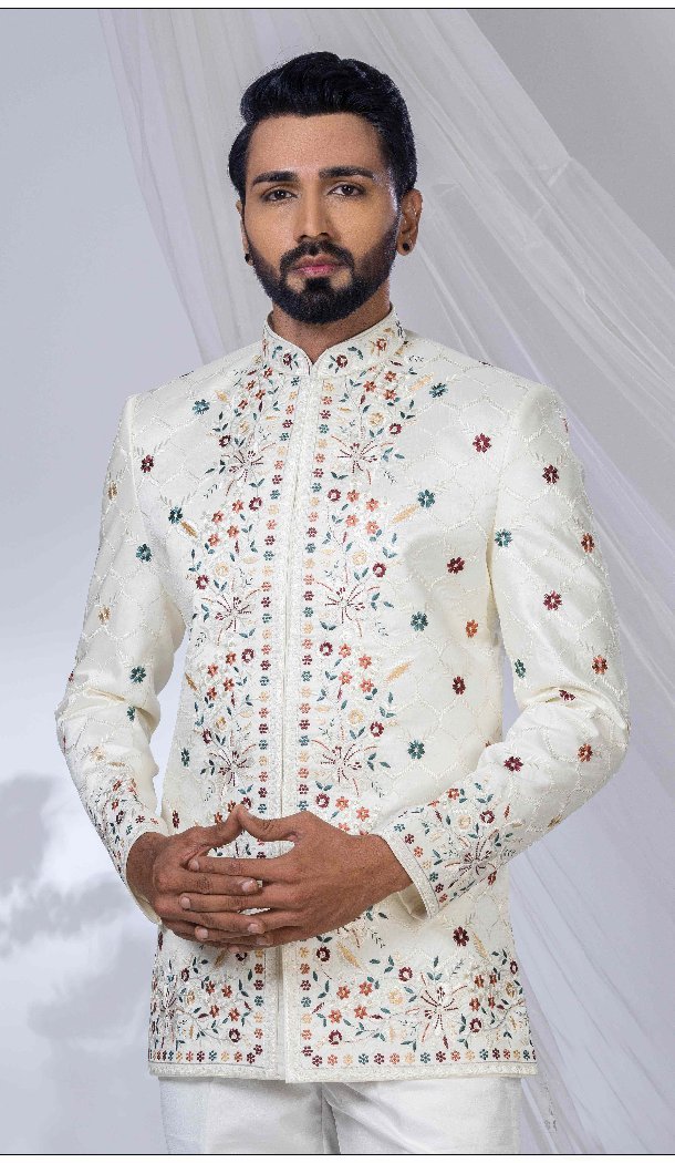 Men Ethnic Wedding Sherwani Cream Imported - 13279212027