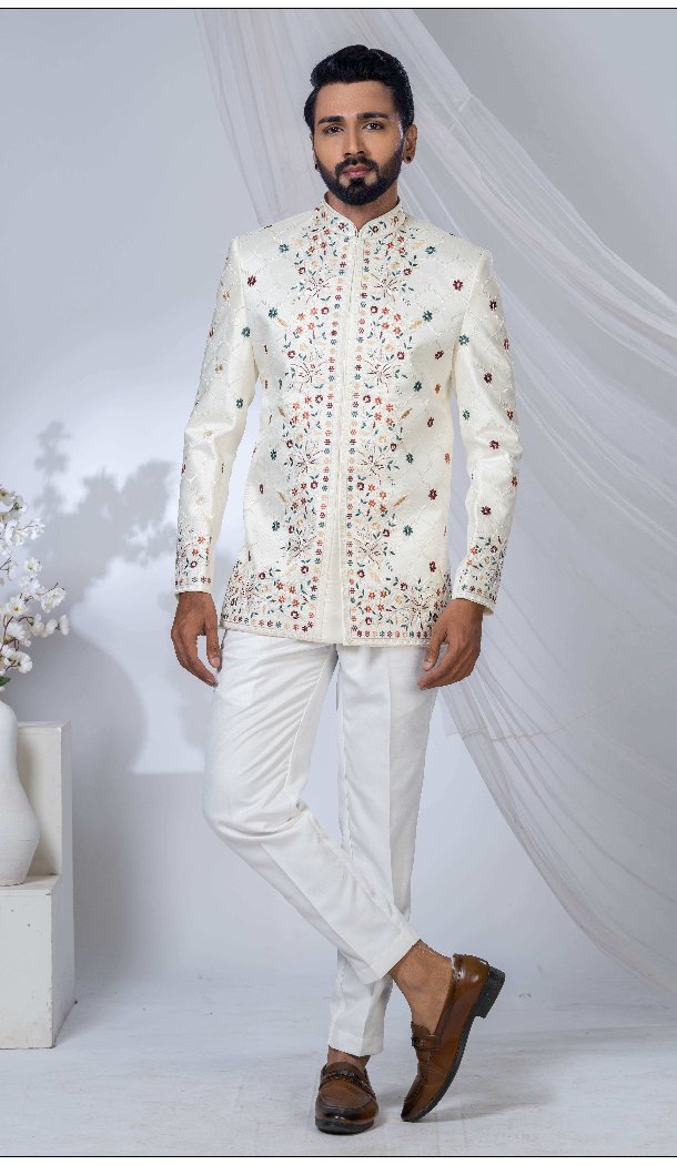 Men Ethnic Wedding Sherwani Cream Imported - 13279212027