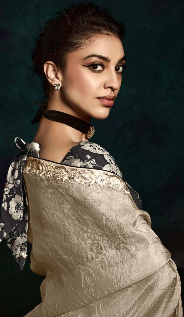 Women Designer Saree Tissue Organza Grey Embroidery - 13350212460