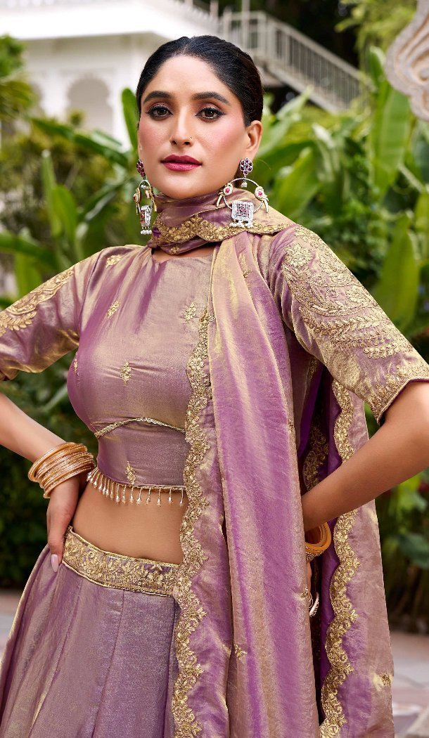 Women Designer Lehenga Choli Sequence Work Lavender Fendi Silk - 13474213027