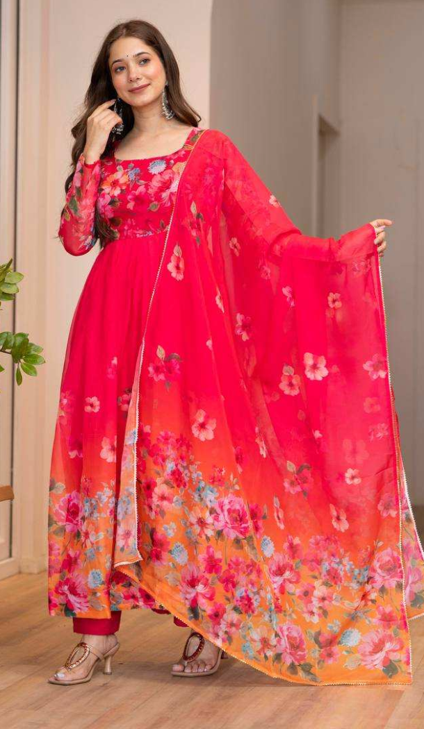 Women Salwar Suit Multi Printed Work Pure Soft Organza - 13525213313