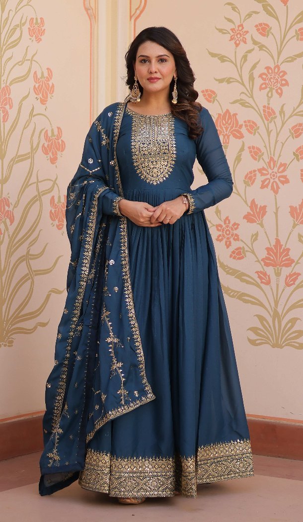 Women Embroidered Gown Rama Star Georgette - 213513