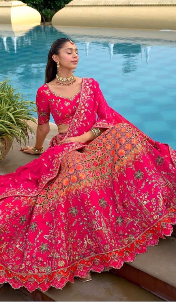Women Silk Wedding Lehenga Stone Embroidery Work Pink - 13660213922