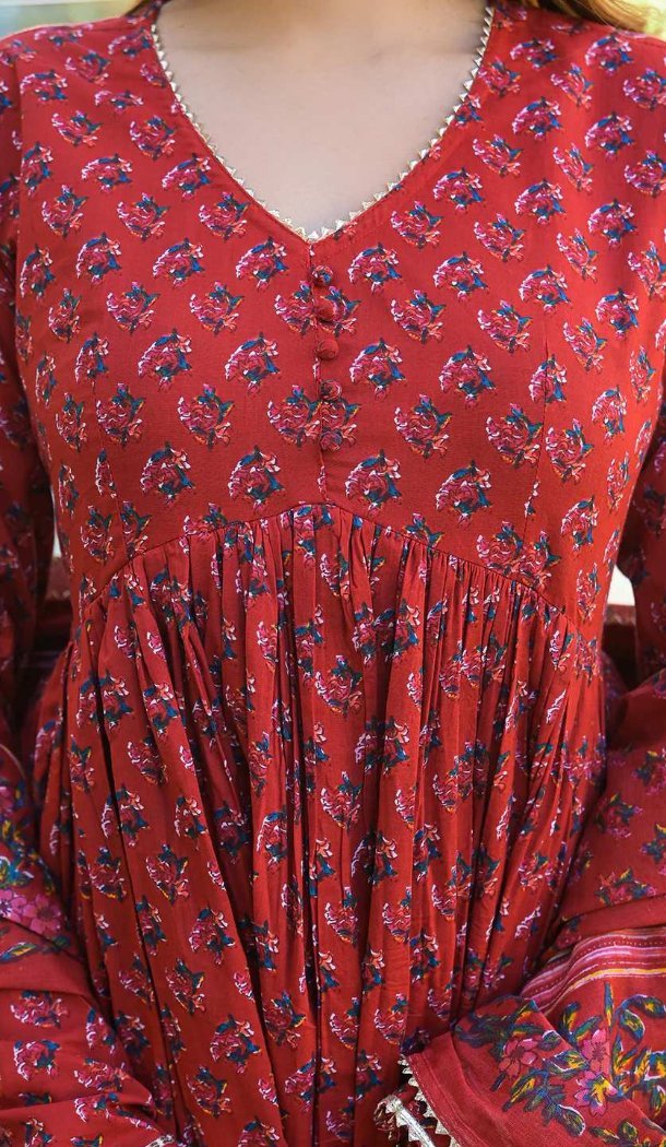 Red Cotton Digital Salwar Suit – FH214008