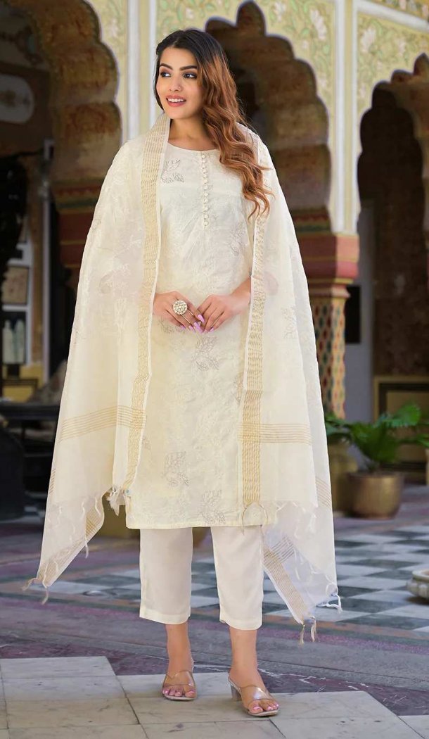 Cream Chanderi Digital Salwar Suit – FH214009