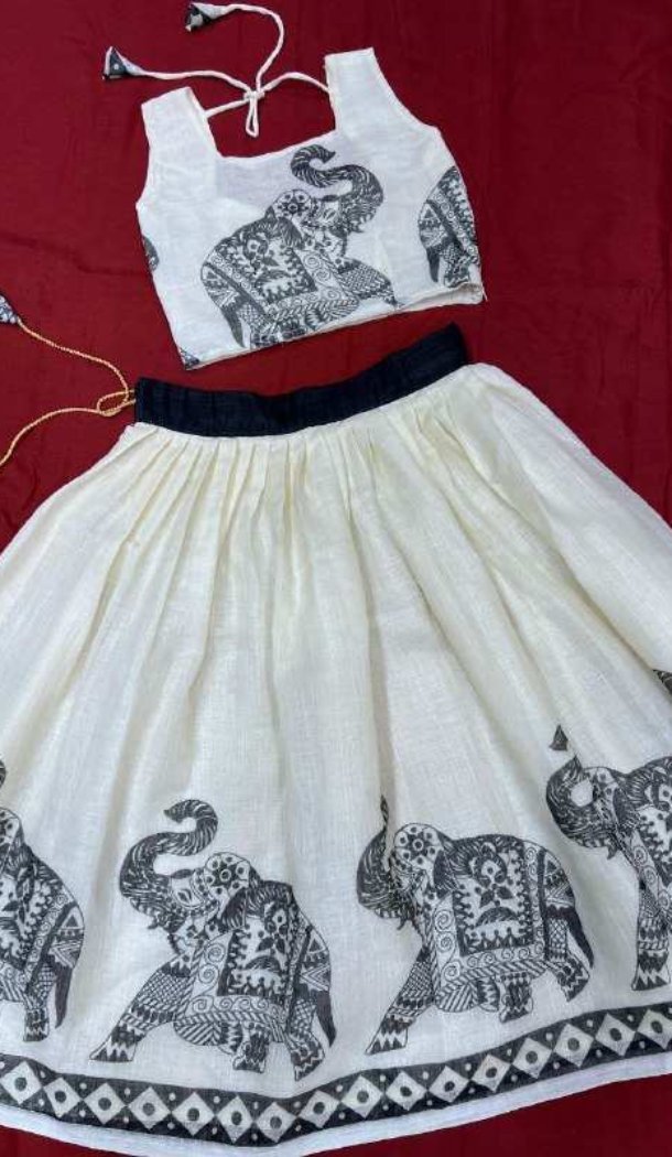 Girls Off White Linen Lehenga Choli – FH214046