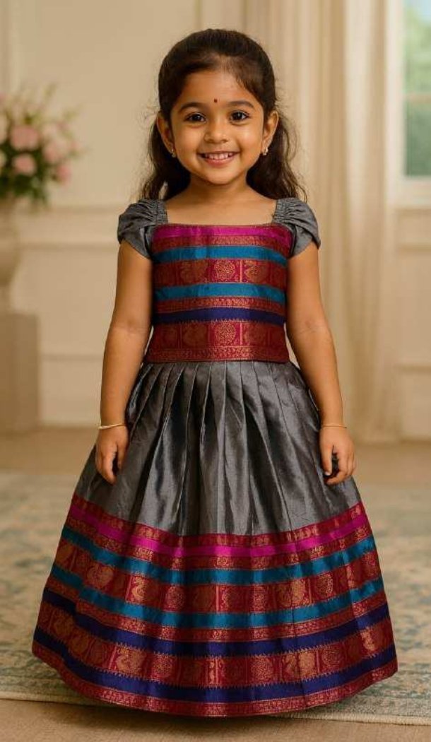 Girls Grey Lichi Silk Lehenga Choli – FH214049