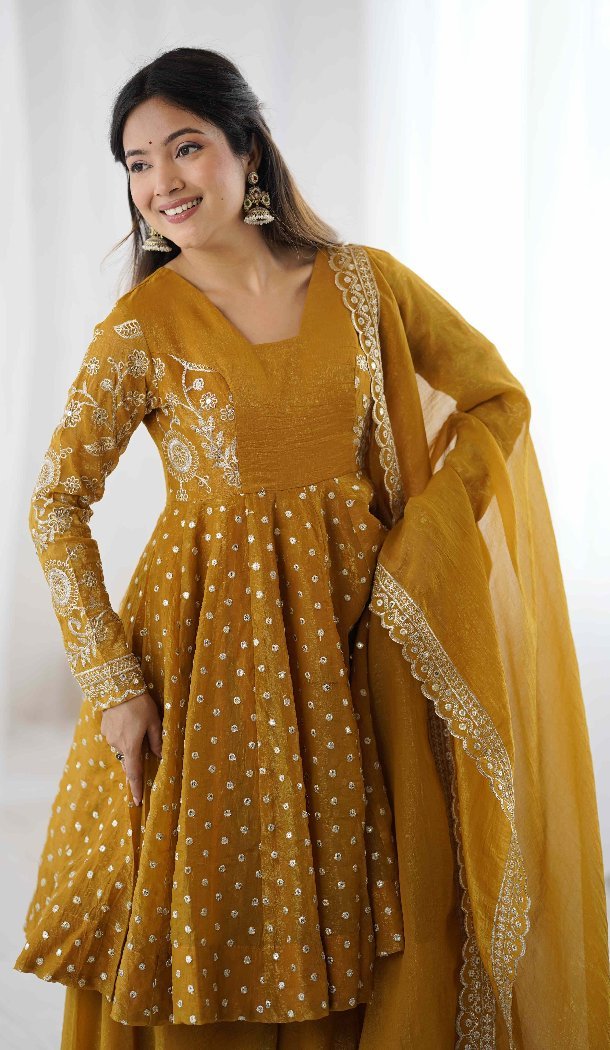 Yellow Crunchy Silk Festive Sharara Suit – FH214079