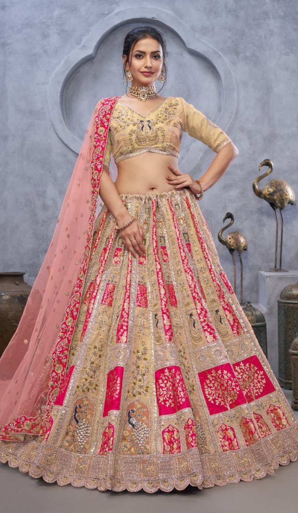 Cream Designer Banarasi Wedding Lehenga Choli – FH213956