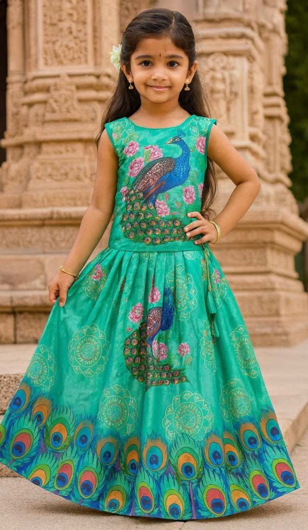 Blue Chinon Kids Lehenga Choli – FH214085