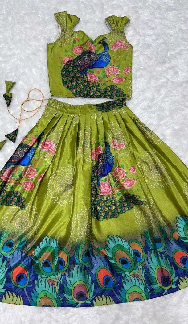 Green Chinon Digital Print Kids Lehenga Choli – FH214086