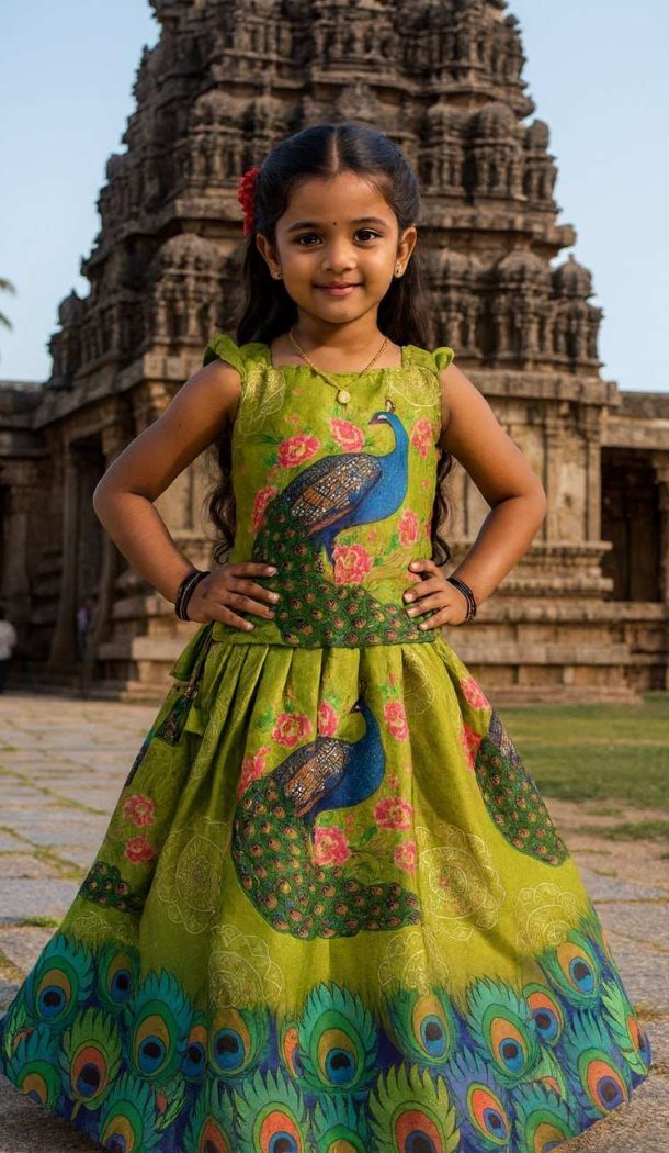 Green Chinon Digital Print Kids Lehenga Choli – FH214086