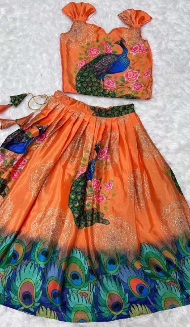 Orange Chinon Kids Lehenga Choli – FH214087