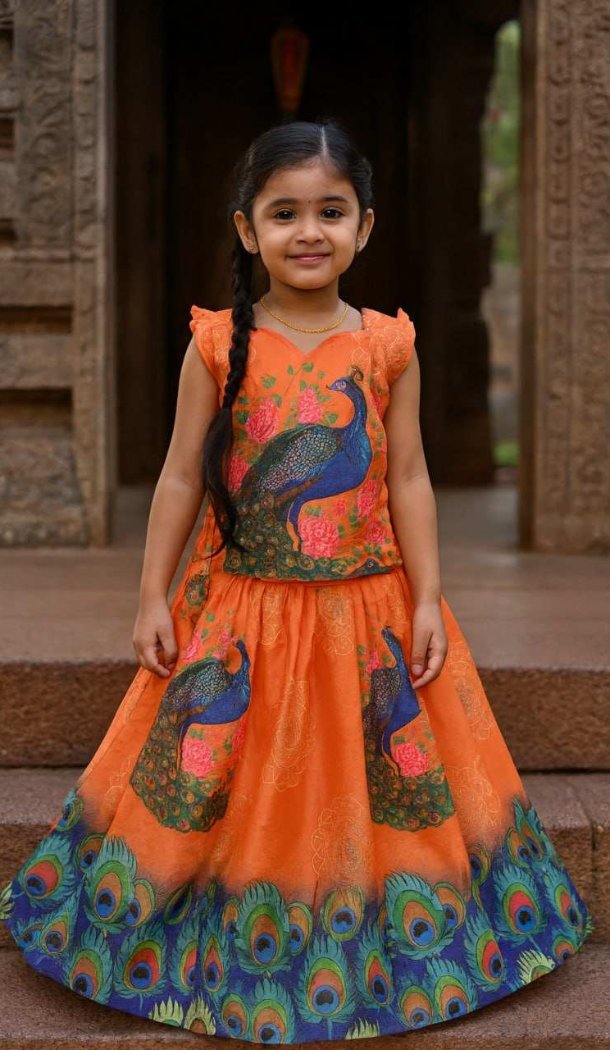 Orange Chinon Kids Lehenga Choli – FH214087