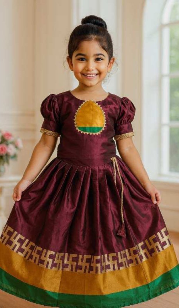Dark Burgundy Lichi Silk Kids Lehenga Choli – FH214088