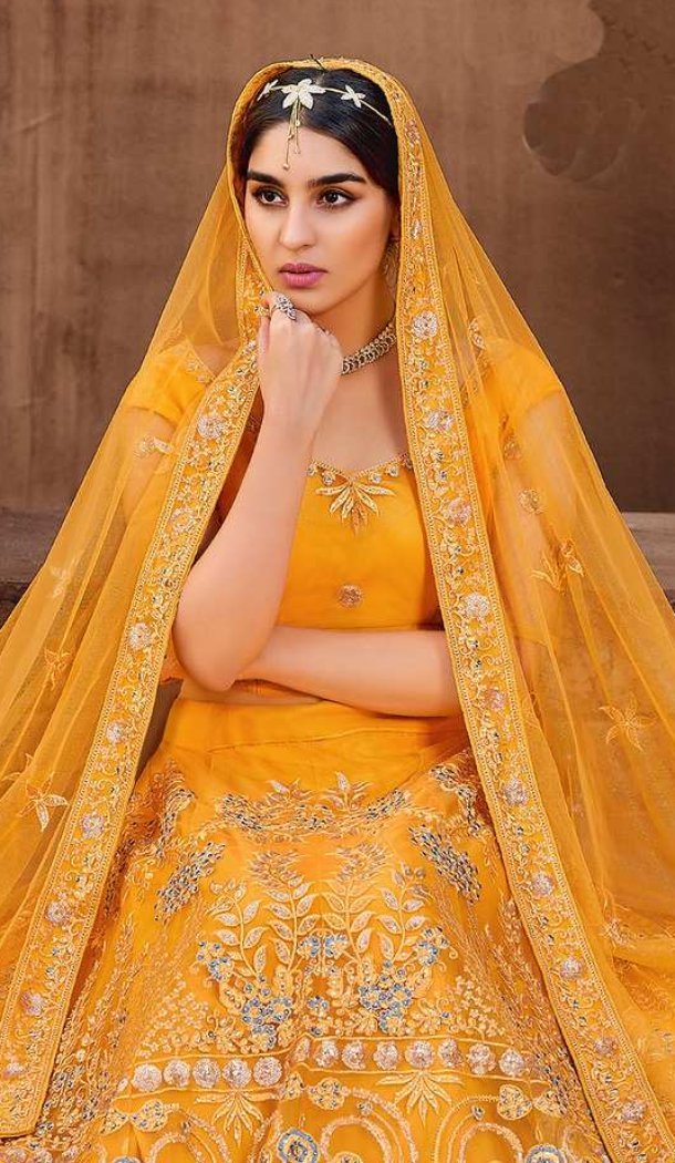 Mustard Soft Net Designer Lehenga Choli – FH214178