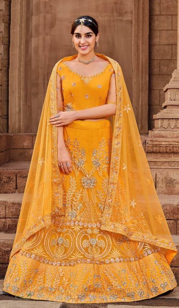 Mustard Soft Net Designer Lehenga Choli – FH214178