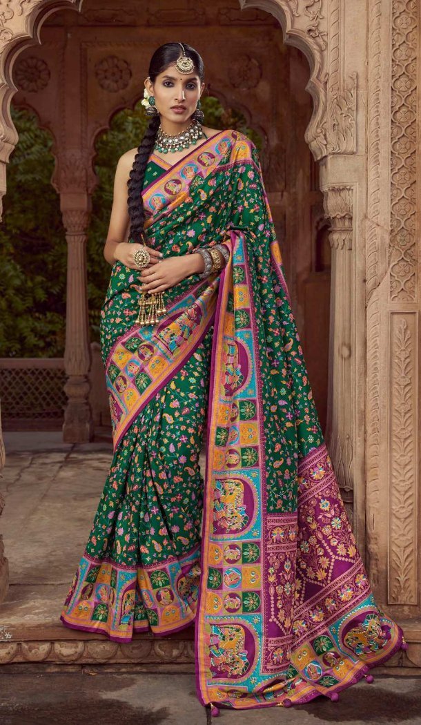 Shop Women Green Silk Printed Plus Size Saree Online – 214189