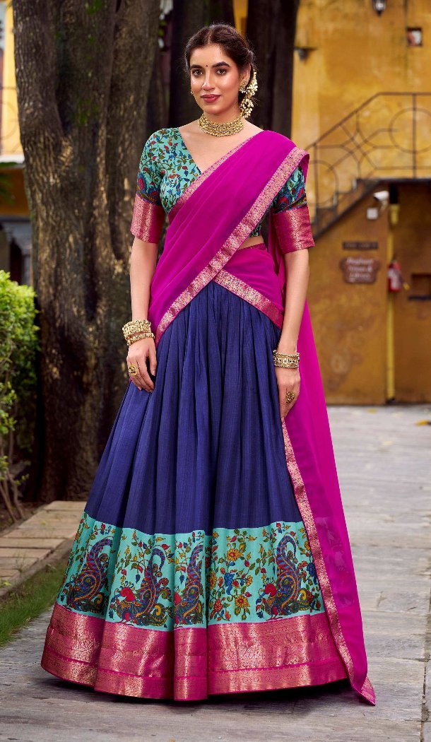 Navy Blue Aastha Silk Zari Lehenga Choli – 214225