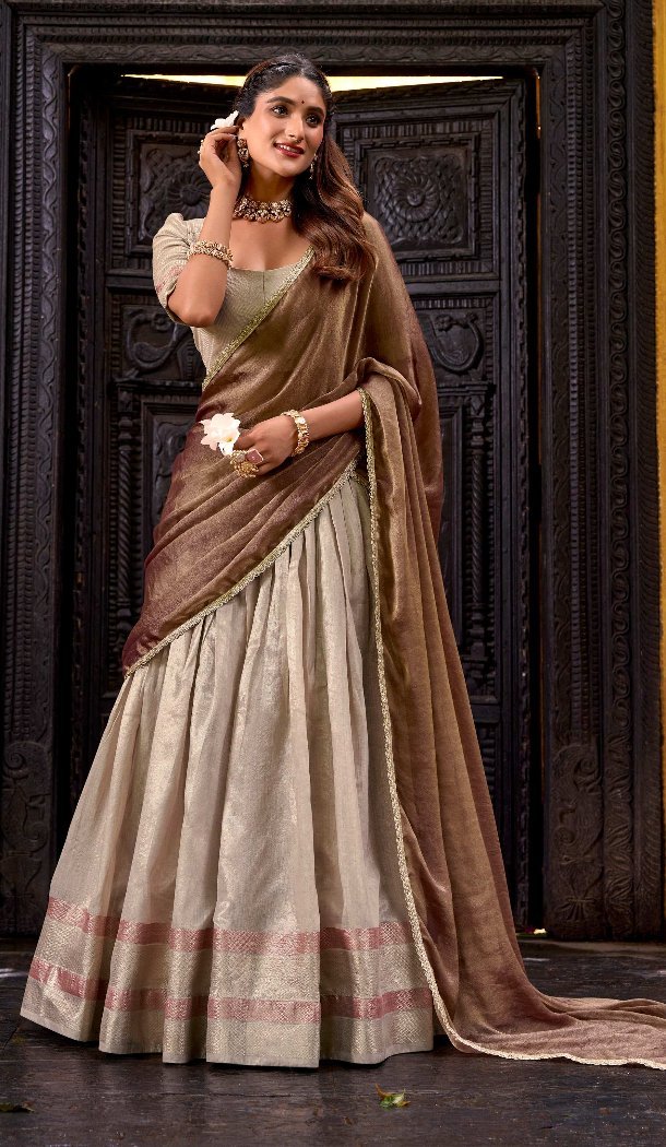 Cream Dhupion Silk Zari Lehenga Choli for Women – 214358