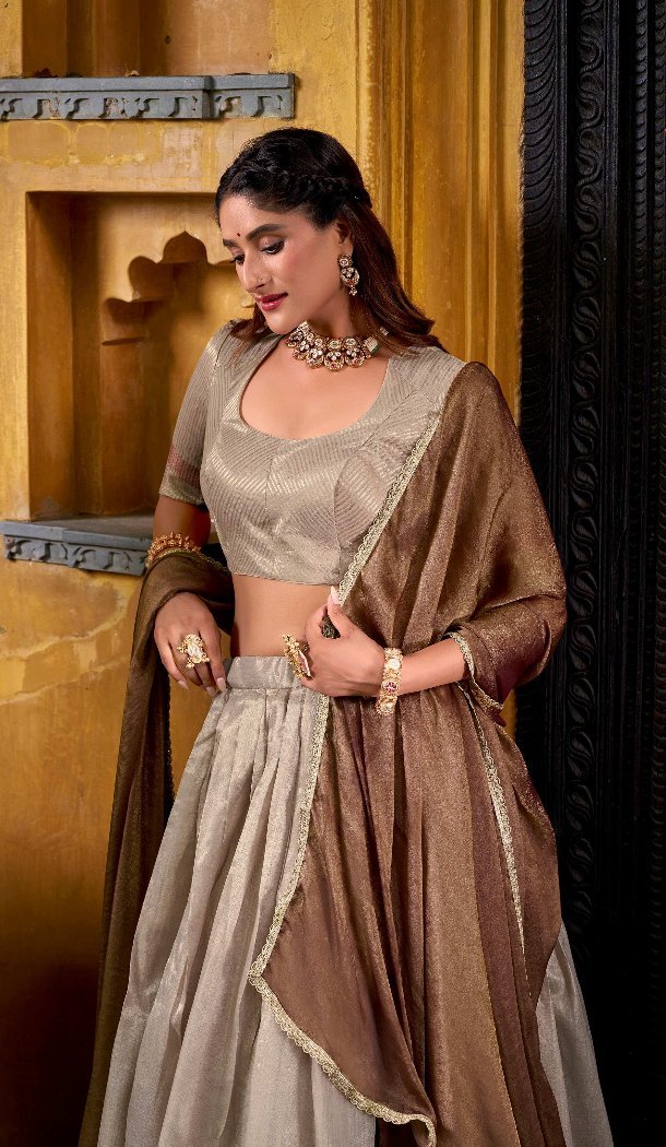 Cream Dhupion Silk Zari Lehenga Choli for Women – 214358